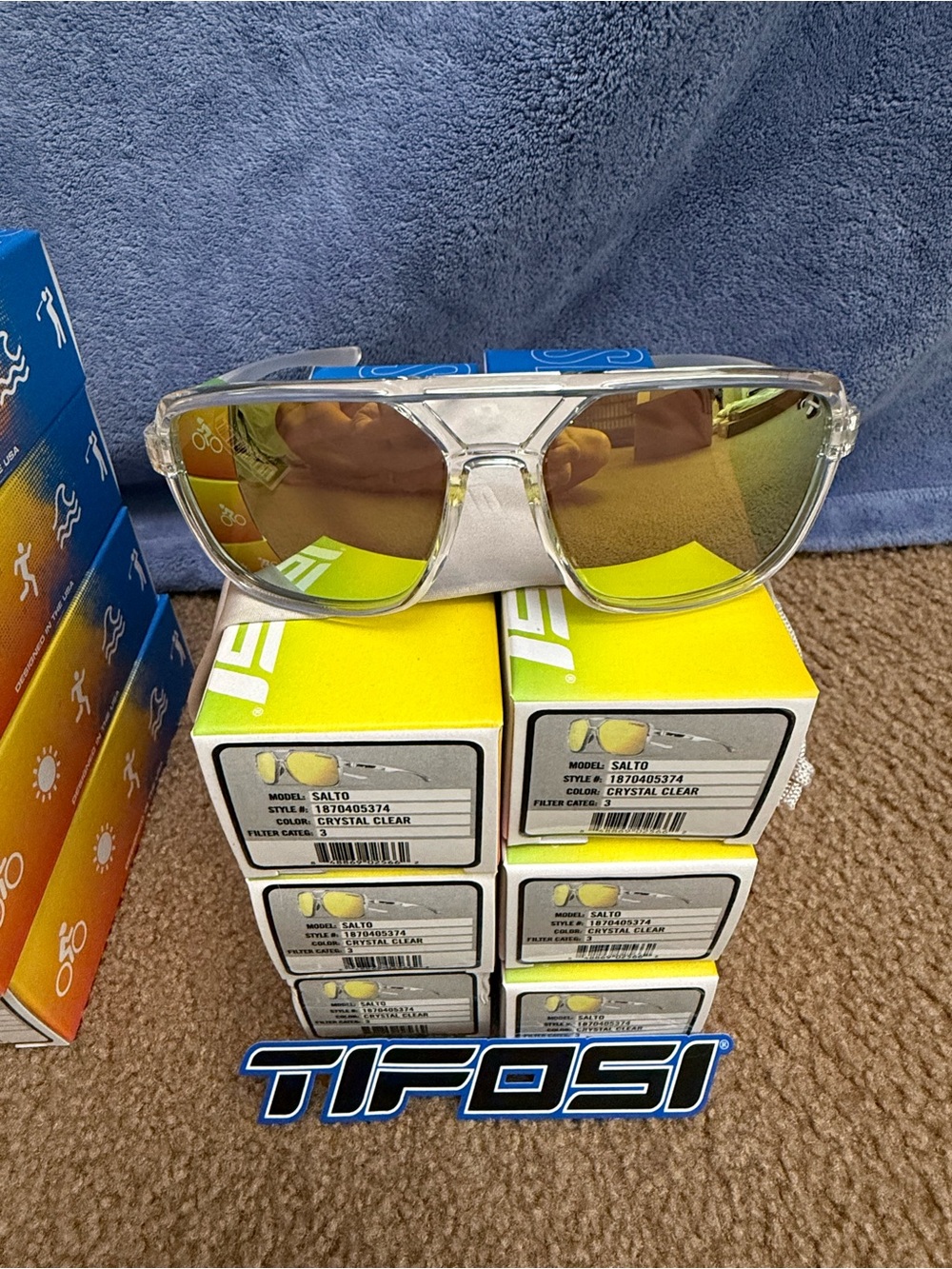 Tifosi Optics Clear Frame Sunglasses with Amber Gold Mirror Lenses